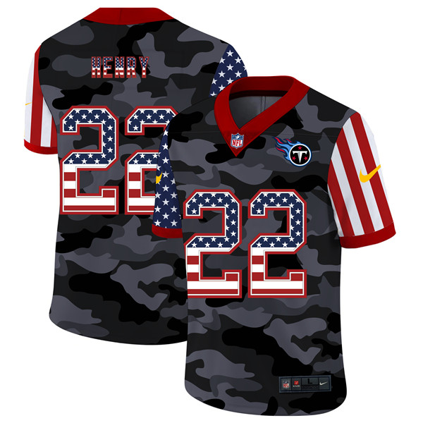 Men's Tennessee Titans #22 Derrick Henry 2020 Camo USA Flag Limited Stitched Jersey